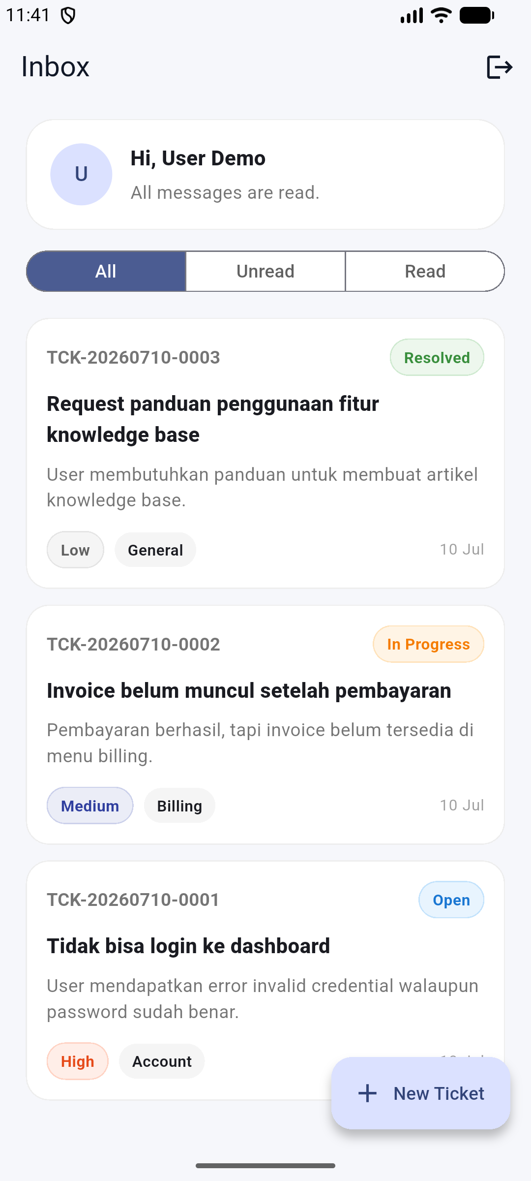 AI Helpdesk mobile home screen