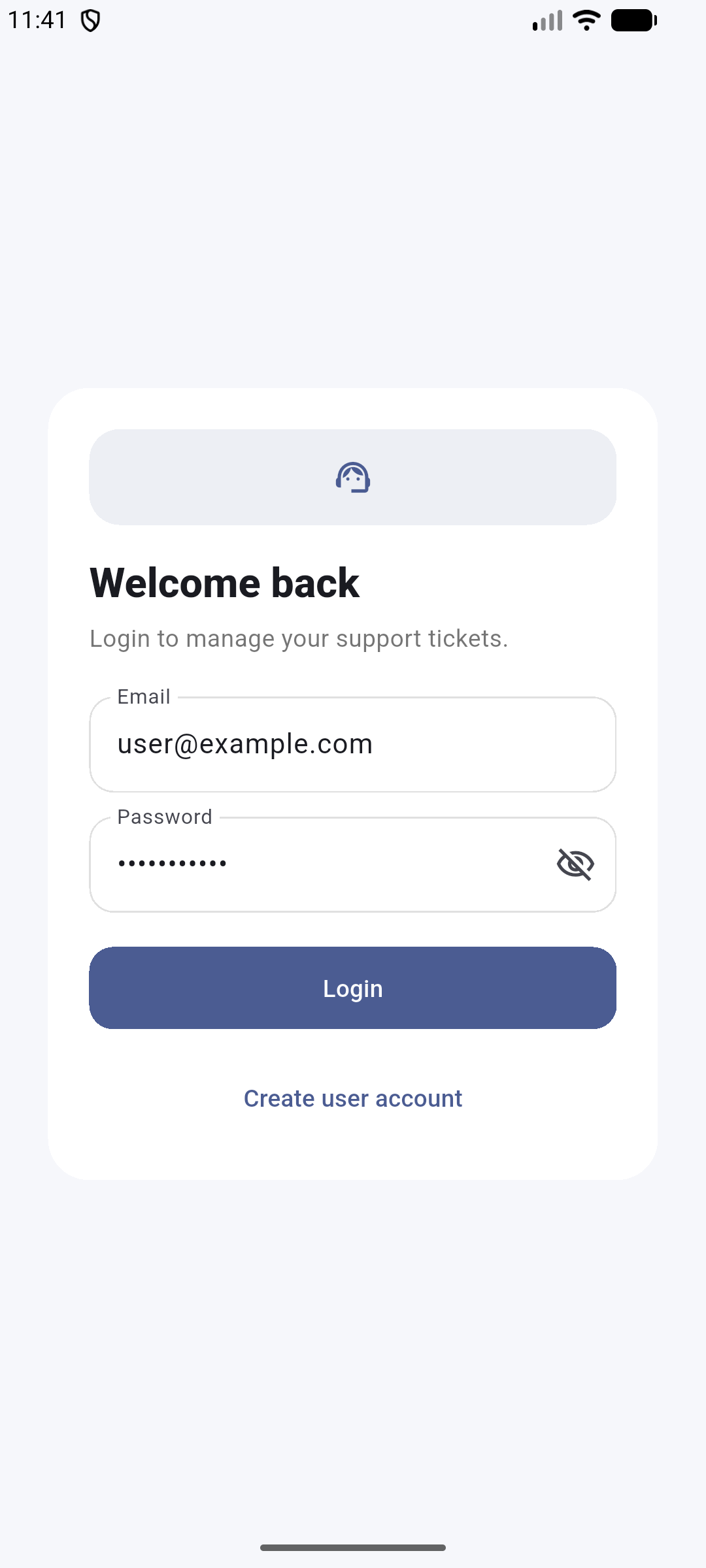 AI Helpdesk mobile login screen