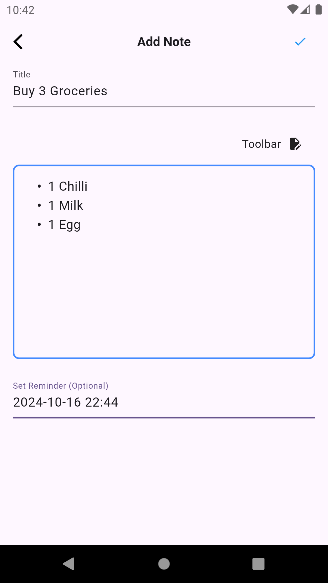 My Note screen 4