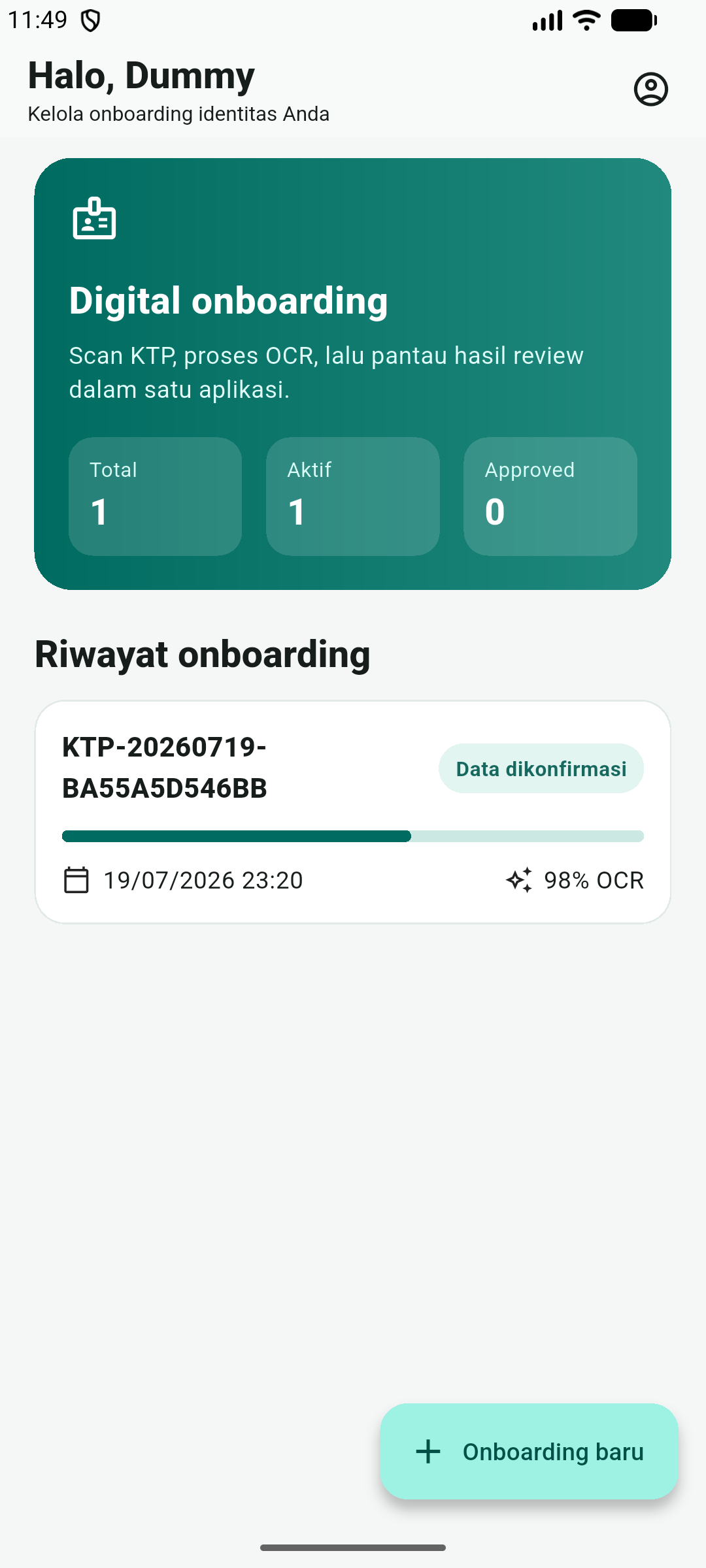 KTP onboarding mobile dashboard