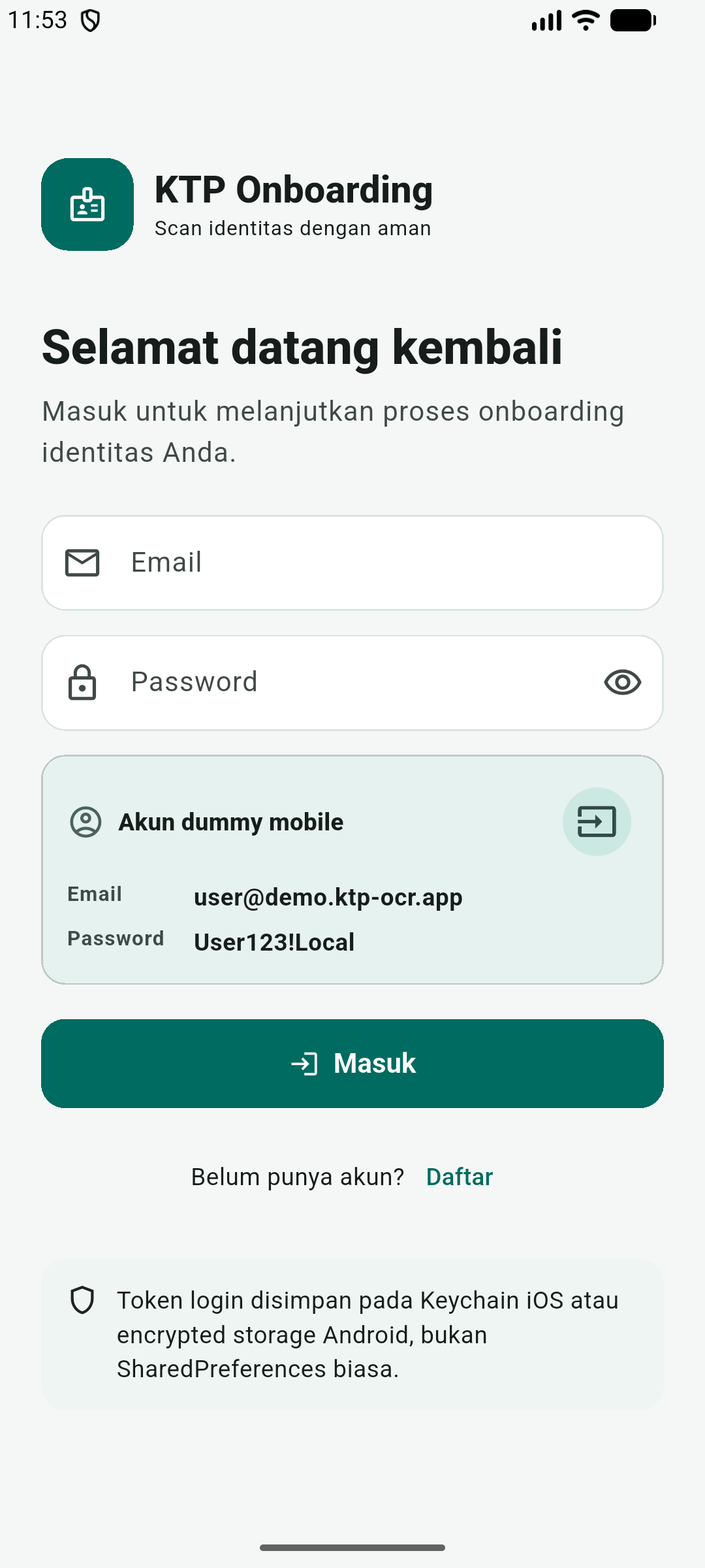 KTP onboarding mobile login