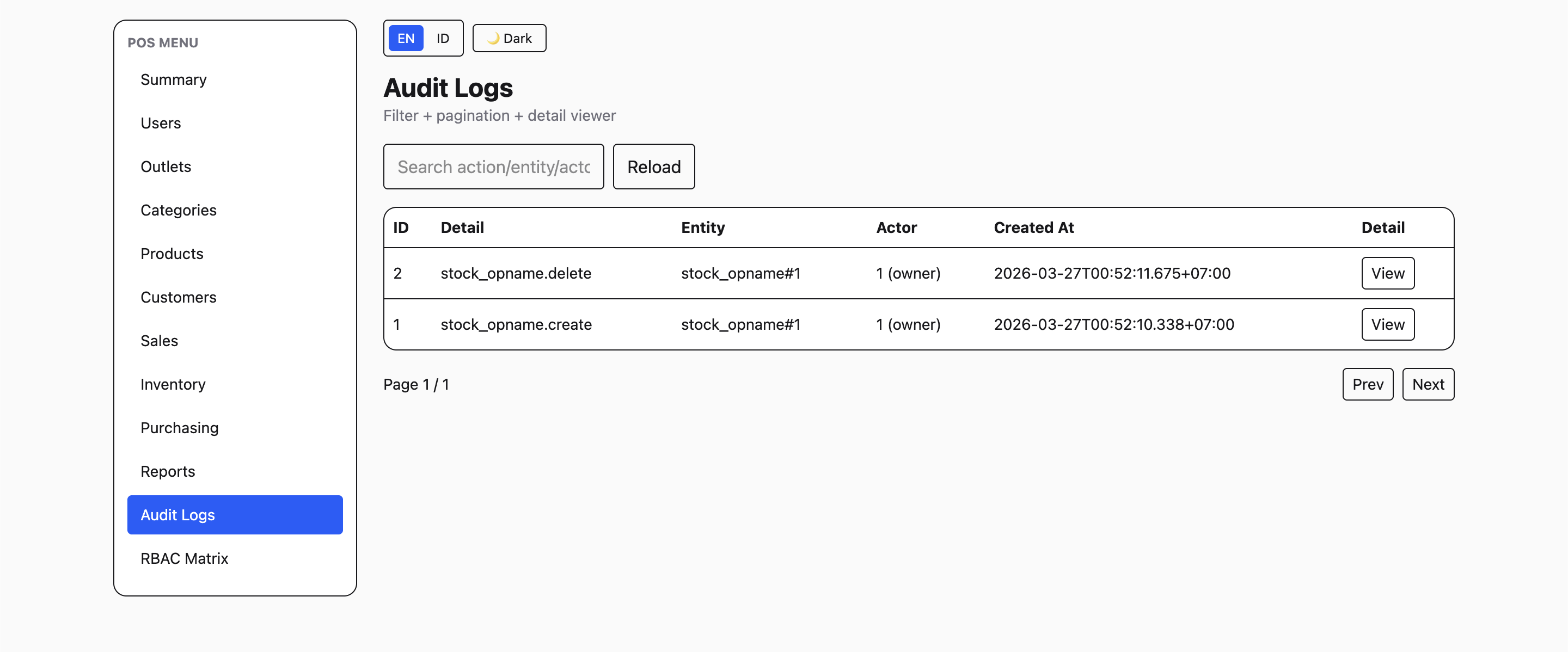 POS Audit Logs